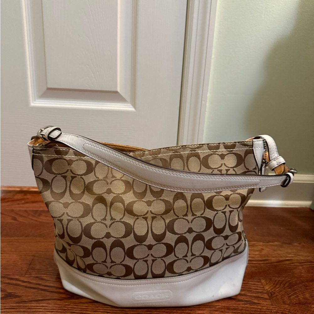 Coach Tan and White Shoulder Bag